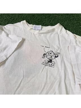 Vintage 80s MITKSA Volleyball T Shirt USA Made Single Stitch Mens L Spike White